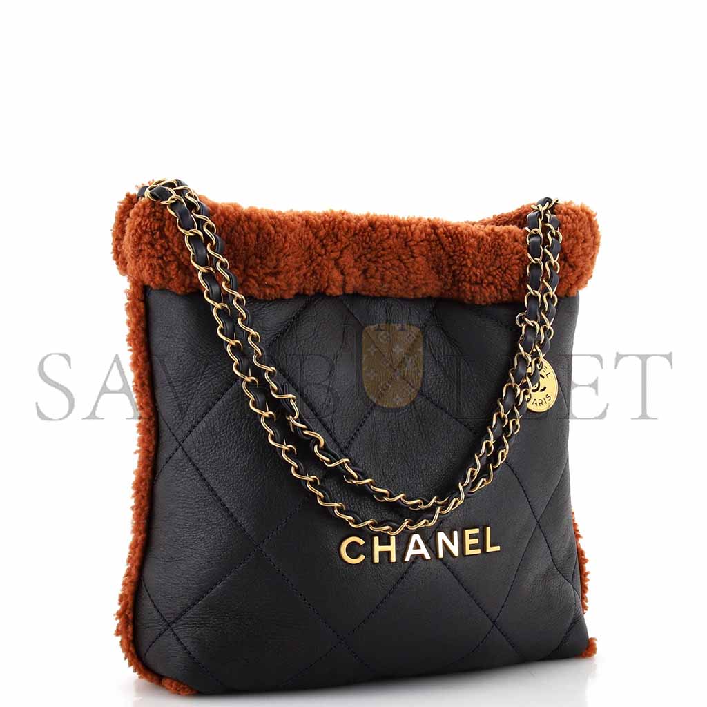 Ch*el 22 chain hobo quilted lambskin with shearling small (37*35*7cm)
